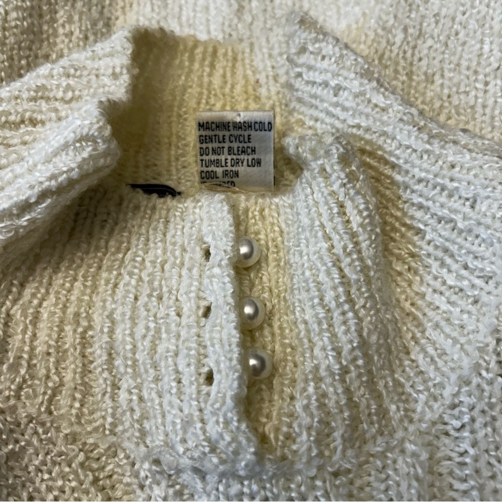 Vintage Cream Cable Knit Mock Turtleneck Acrylic Sweater - Picture 7 of 10
